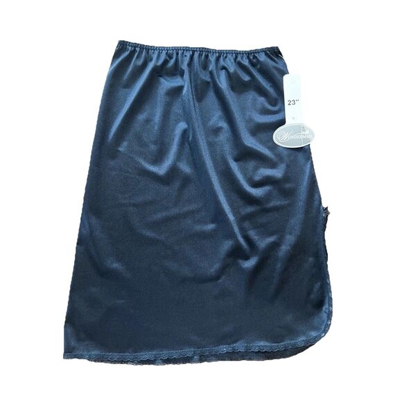 Vintage Wonder Maid Black Half Slip Skirt Lace Trim Side Slit M NWT Y2K Party - Picture 3 of 10